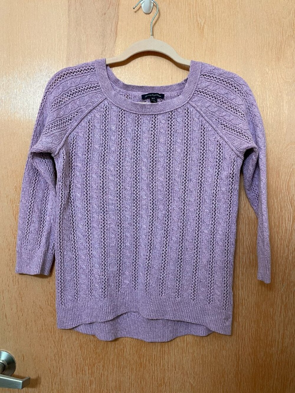 lilac cable knit sweater 3/4 sleeves